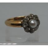 Victorian half pearl and diamond ring. Ring size J&1/2. Approx weight 4.3 grams. (B.P. 21% + VAT)