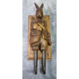 Carved Black Forest style hare coat or game hook