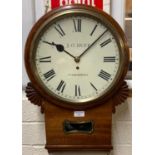 Mahogany cased dropped dial fusee single train wallclock, having painted Roman face marked J O