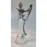 Art Nouveau WMF pewter and glass claret jug and stopper, impressed mark 'WMF' to the base of the