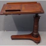 Victorian mahogany overbed reading stand table, with ring turned baluster pedestal and shaped