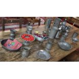Large collection of mainly 19th Century pewter items to include: pedestal bowl and other bowls,