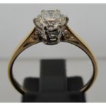 18ct gold diamond solitaire ring. Estimated diamond weight 0.85cts, Colour H-I, clarity VVS1. Ring