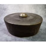 Cast bronze Chinese style temple gong with a prominent central boss and deep sides. Diameter 35cm