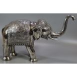 Unusual, probably 19th century, Indian white metal caparisoned Indian elephant with headdress and