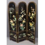 Japanese lacquered six section folding clothes screen, overall decorated with multi-coloured