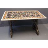 Italian marble Pietra Dura centre table, the top of rectangular form with multicoloured geometric