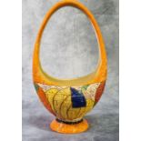 Clarice Cliff pottery Fantasque Gaiety basket in melon design. 36cm high approx. Black printed marks
