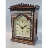 Early 19th Century rosewood mother of pearl inlaid mantel clock with Arabic face to the painted