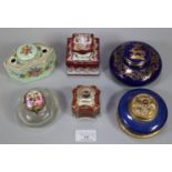 A collection of continental porcelain and glass inkwells to include: Limoges etc, decorated with