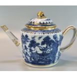 Late 18th century Chinese blue and white porcelain straight sided teapot with angled spout and