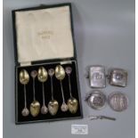 A collection of silver shooting prizes to include: a set of six gilded coffee spoons with shooting