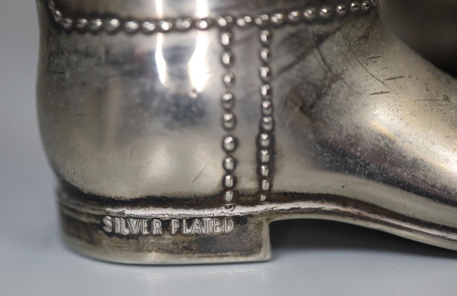 Pair of miniature silver plated stirrup cups in the form of riding boots. (B.P. 21% + VAT) - Image 2 of 3