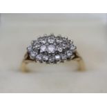 9ct gold boat shaped diamond cluster ring. 4 grams approx. Ring size N. (B.P. 21% + VAT)