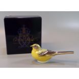 Royal Crown Derby fine bone china paperweight 'Yellow Wagtail', with gold stopper and original