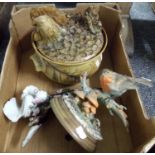 Box containing an art pottery decorative soup tureen with moulded cockerel lid, a continental