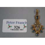 Pretty stone set Art Nouveau design flower spray pendant with seed pearls. (B.P. 21% + VAT)
