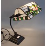 Tiffany style reading or desk lamp, the lamp decorated with birds, flowers and foliage. (B.P.