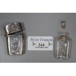 Unusual Victorian silver travelling case, the interior fitted with a small glass scent bottle, the