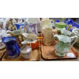 Two trays of assorted collectors jugs: Crown Devon Fieldings 'Widdicombe Fair' jug, Burleigh ware