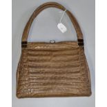 Light brown crocodile effect handbag with suede interior. (B.P. 21% + VAT) Unsure if it's real