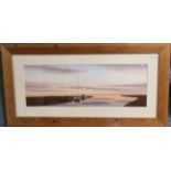 Rick Grant, 'Kelling, Norfolk', a quiet backwater, signed, watercolours. 23 x 68cm approx. Framed