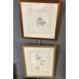 Ian Bowles, Bird studies,two , woodcock and young wrens, signed, pencil sketches. 16 x 15cm and 22 x