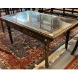 Edwardian style two drawer coffee table with leather inset and glass top. (B.P. 21% + VAT)