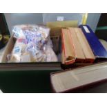 Box with world stamp selection in two stockbooks, plastic pages, world catalogues, GB Kiloware