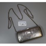 Edwardian silver foliate chased ladies purse with silver plated chain. (B.P. 21% + VAT)