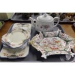 Staffordshire Myott square tea plates and sandwich plate together a Minton, florally decorated