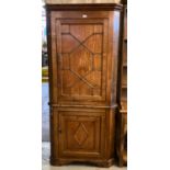 19th century Welsh oak corner cupboard, the moulded cornice above a single door with moulded detail,