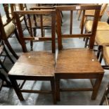 Pair of 19th century oak farmhouse stick back kitchen chairs. (2) (B.P. 21% + VAT)