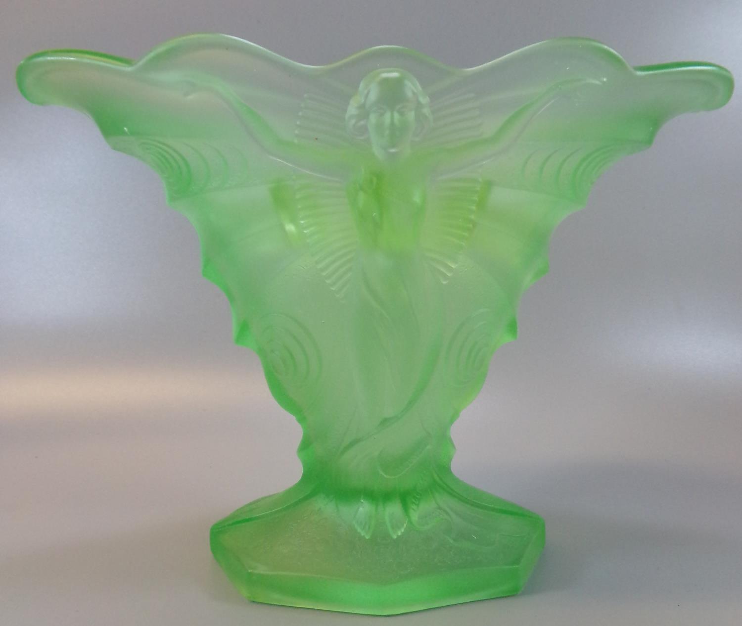 Art Deco design uranium glass vase, in the Schmetterling (butterfly) pattern. Probably by - Image 2 of 5