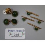 Jade set cufflinks set in 14ct gold together with four matching dress buttons. (B.P. 21% + VAT)