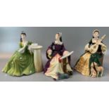 Three Royal Doulton bone china figurines to include: 'Margaret Tudor' HN3838, 'Mary Tudor' HN3834
