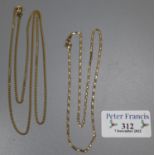 Two fine link gold chains stamped 750. 7.7g approx. (B.P. 21% + VAT)
