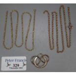 Collection of gold fine link chains and other items similar. 7.2g approx. (B.P. 21% + VAT)