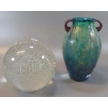 In the style of Dale Tiffany Favrile studio Art glass amphora vase, 20cm high approx. Together