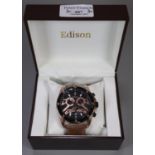 Modern Edison black and gold finish gent's chronometer wristwatch in original box. (B.P. 21% + VAT)