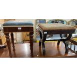 Two mahogany upholstered floral foot stools. (2) (B.P. 21% + VAT)