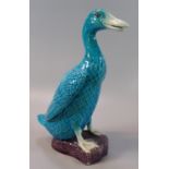A Chinese polychrome duck in turquoise colourway modelled in an 18th century style, this one 20th
