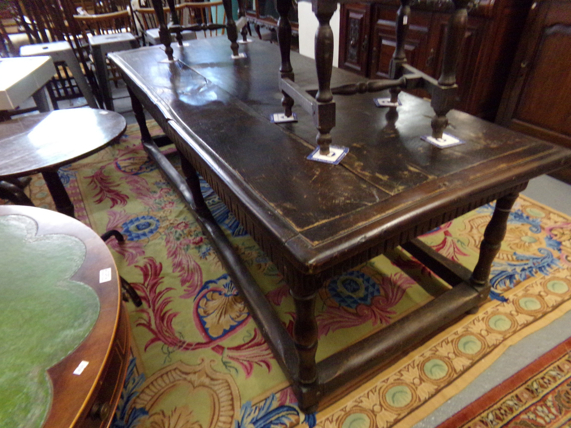 17th century style oak refectory table having framed two plank top over arcade frieze with - Image 5 of 6