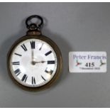 19th Century pear cased silver open faced pocket watch with enamel face and Roman numerals and