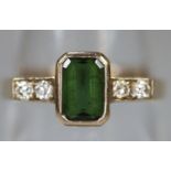 9ct gold green tourmaline and diamond dress ring. Size P 1/2. 2.9g approx. (B.P. 21% + VAT)