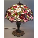 Tiffany style table lamp, overall decorated with bees, flowers and foliage. (B.P. 21% + VAT)