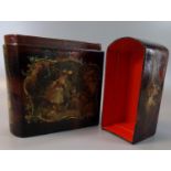Unusual lacquered box and cover in the form of a book, hand painted with 18th century figural