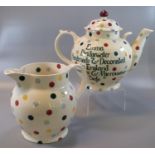 Emma Bridgewater large bullet shaped display teapot. Marked 'Emma Bridgewater, handmade and