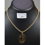 9ct gold articulated snake type necklace with scroll pendant. 15g approx. (B.P. 21% + VAT)