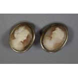 Pair of silver mounted shell cameo portrait earrings. (2) (B.P. 21% + VAT)